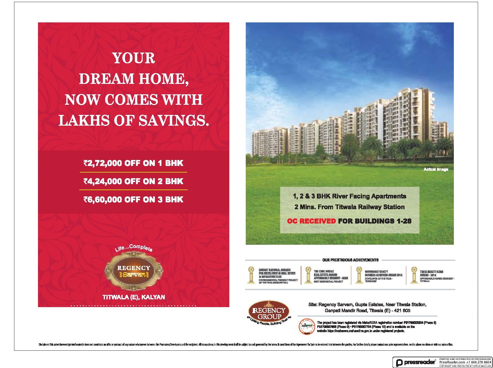 Save Lakhs of rupees by booking your dream home at Regency Sarvam in Mumbai